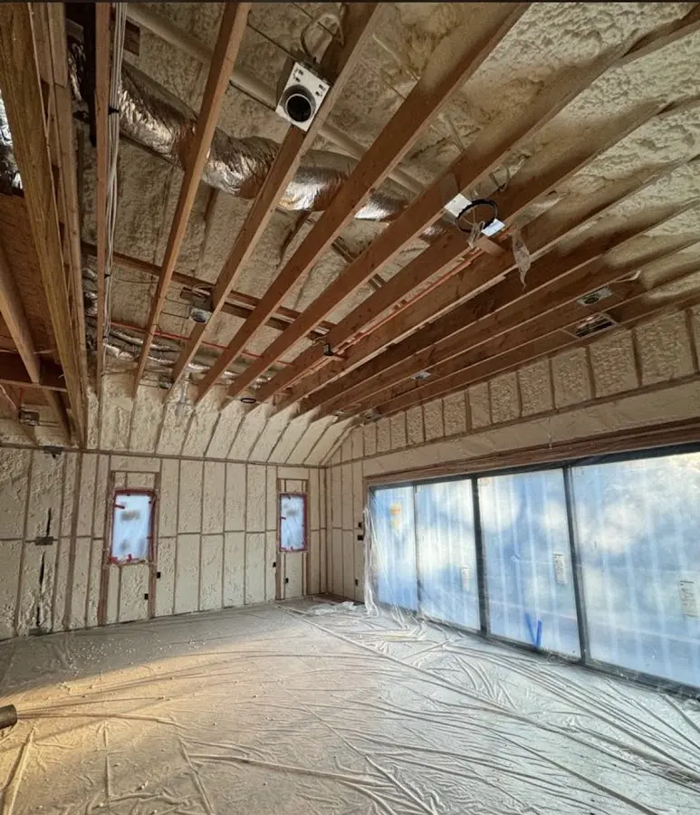 Interior walls and ceiling insulated with spray foam during new construction in Ridley Park